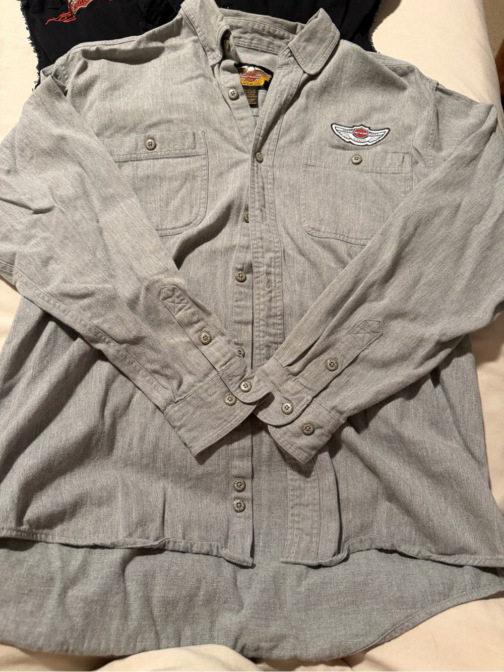 Harley-Davidson Light Gray Long Sleeve Button-Down Work Shirt